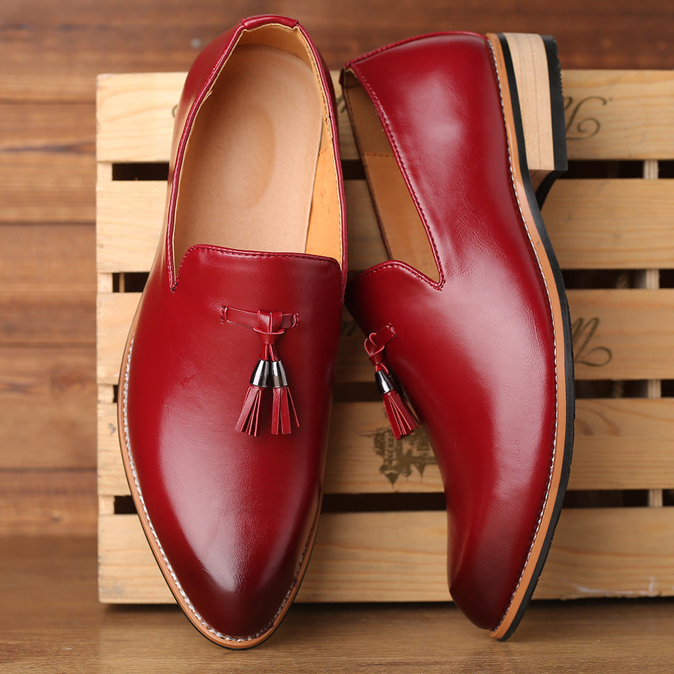 Men's Pointed Toe Formal Slip-On Shoes with Tassel Detail