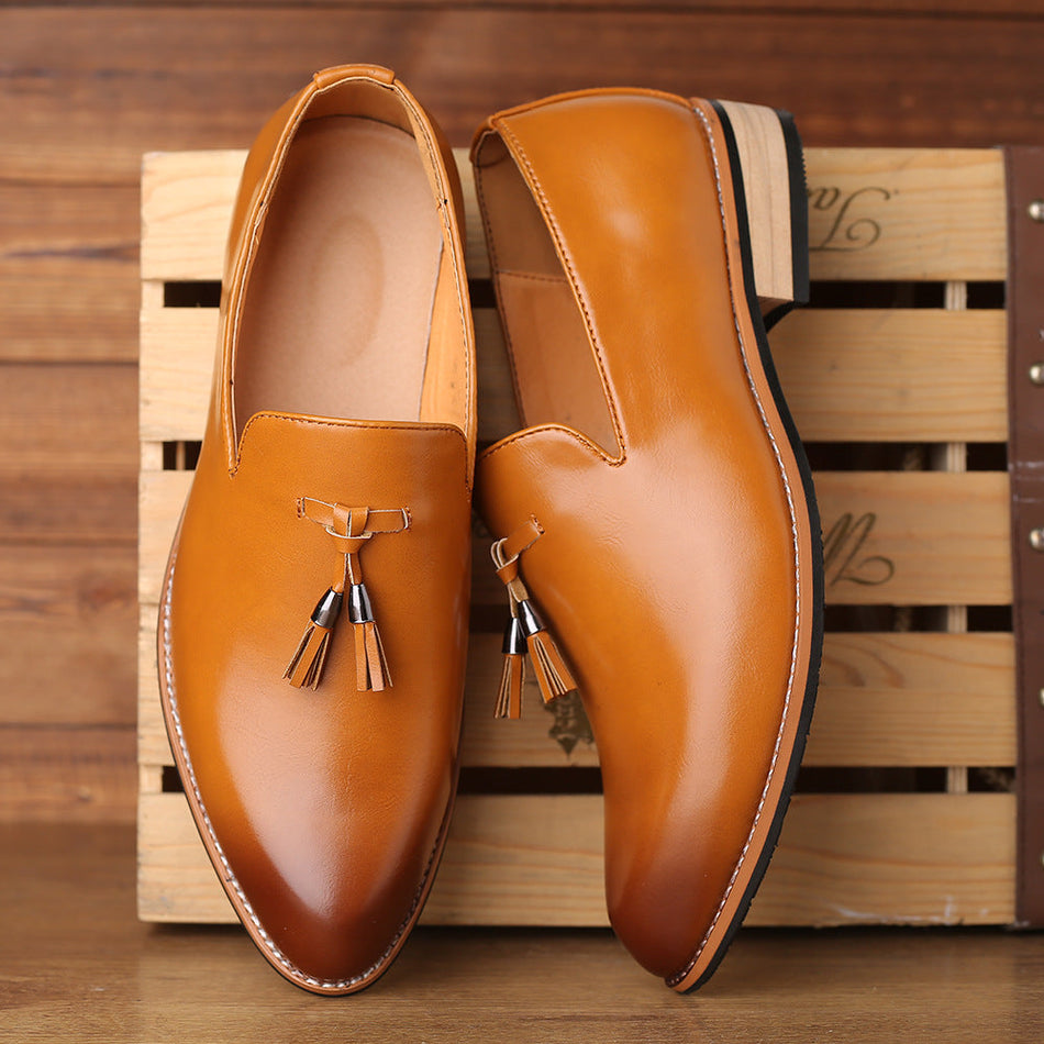 Men's Pointed Toe Formal Slip-On Shoes with Tassel Detail