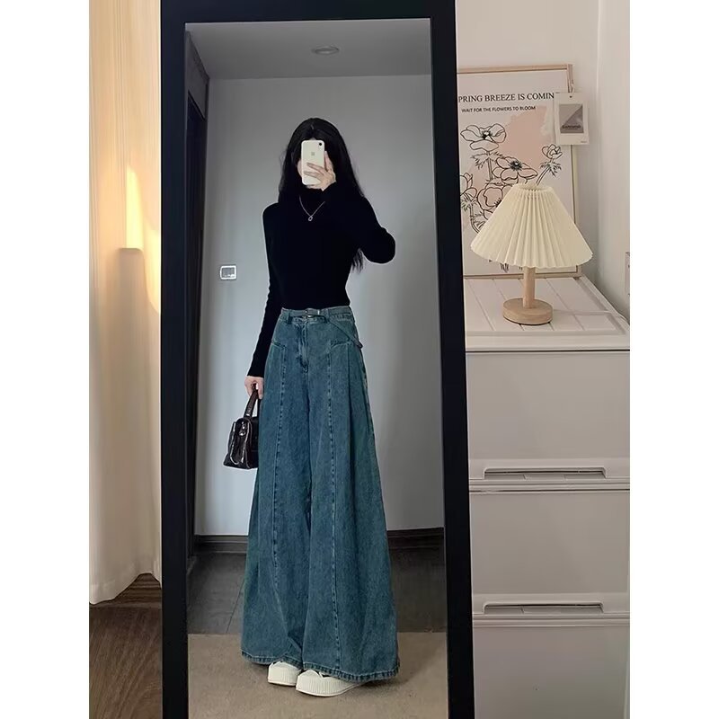 Women's High-Waisted Wide-Leg A-Line Denim Jeans