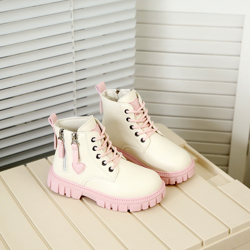 Girls Soft Sole Side Zip Leather Boots for Everyday Wear