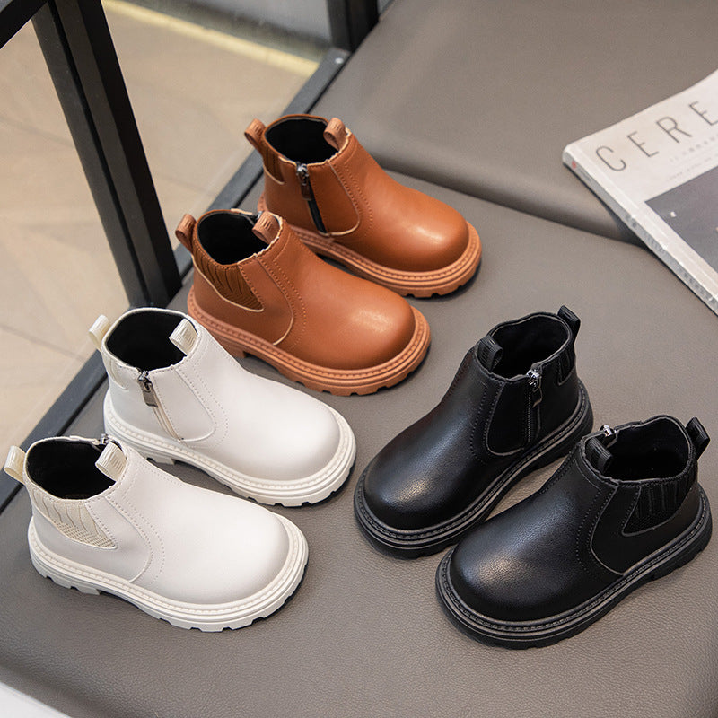 Kids British Style Ankle Martin Boots with Side Zip Design