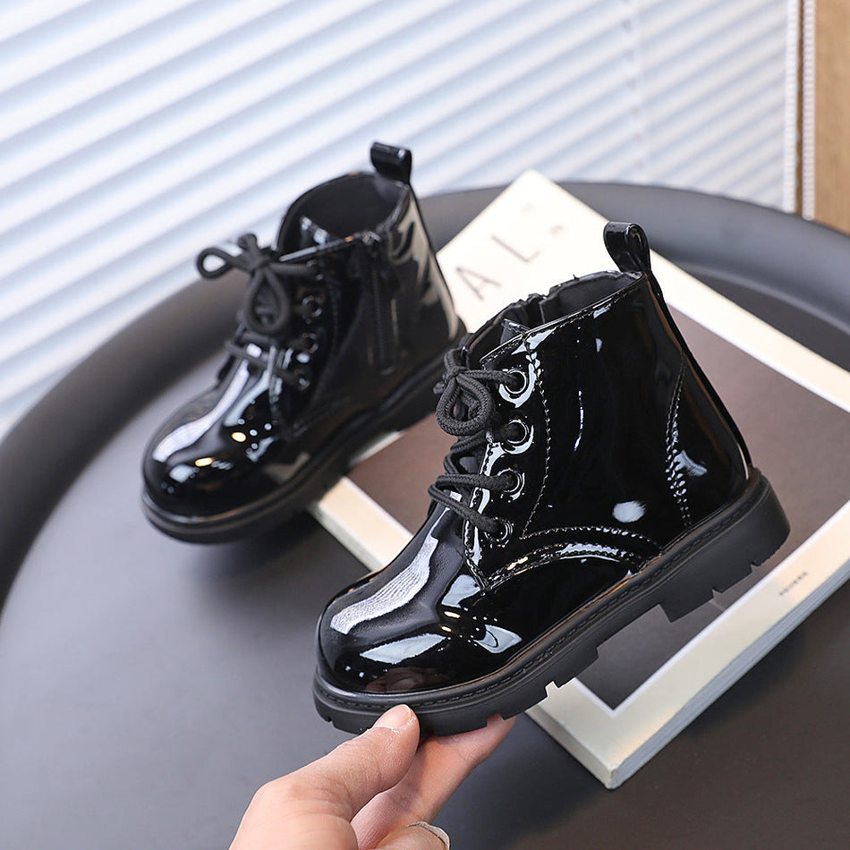 Kids British Style PU Leather Martin Boots with Side Zipper