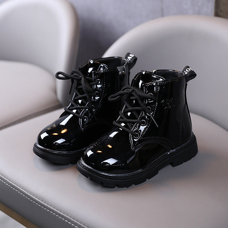 Kids British Style Martin Boots with Side Zip and Rubber Sole