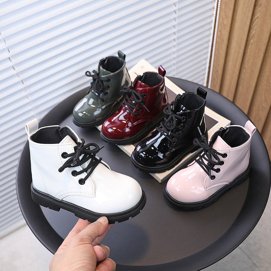Kids British Style Martin Boots with Side Zip and Lace Detail