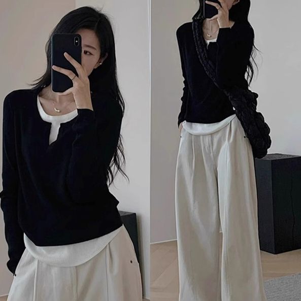 Women's Plus Size Layered Look Long Sleeve Slim Fit Top