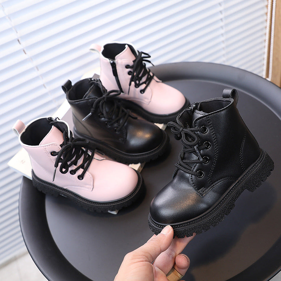 Girls British Style Martin Boots with Side Zip and Non-Slip Sole