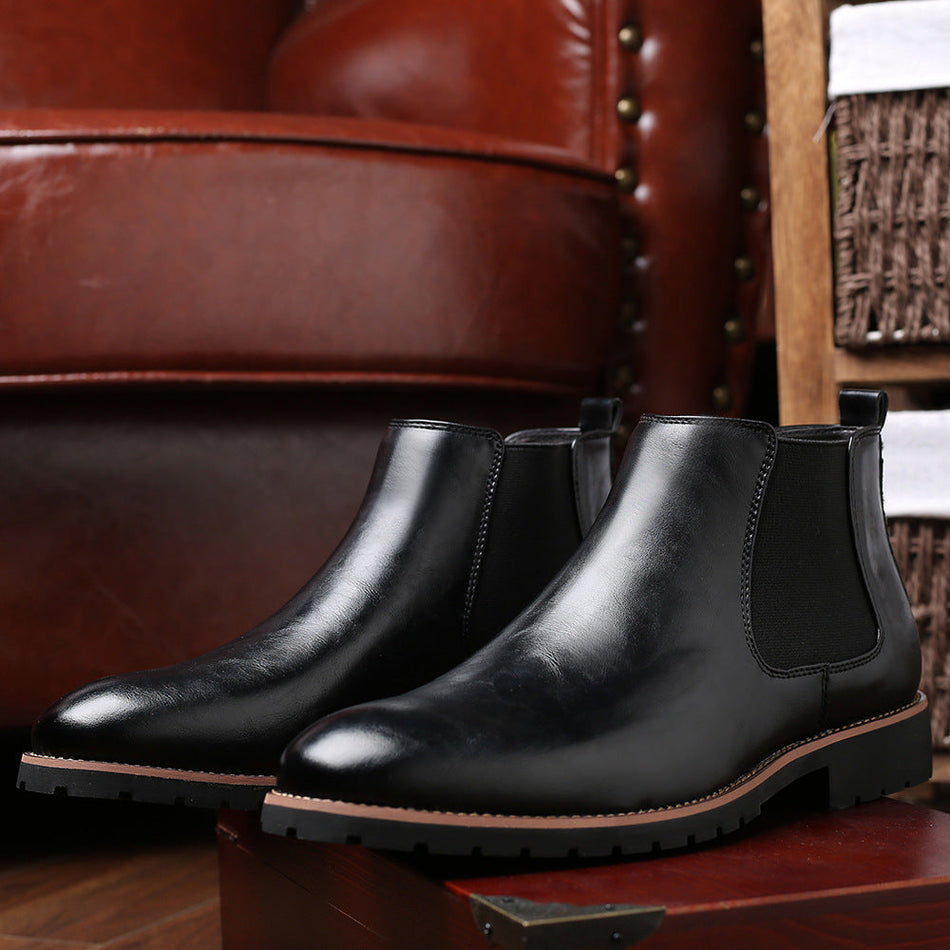Men's Pointed Toe Chelsea Boots Casual Leather Ankle Boots