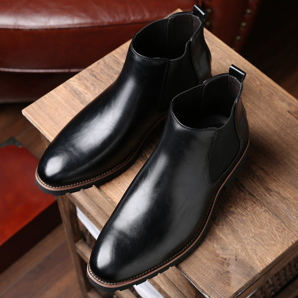 Men's Pointed Toe Chelsea Boots Casual Leather Ankle Boots