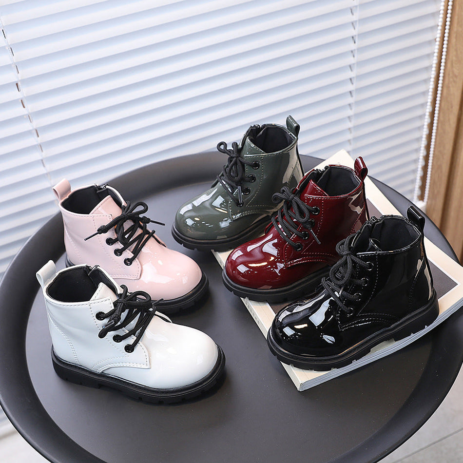 Kids British Style Martin Boots with Side Zip and Lace Design