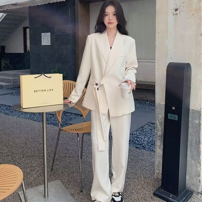 Pink suit Women's Strap Blazer and Wide-Leg Pants Two-Piece Suit