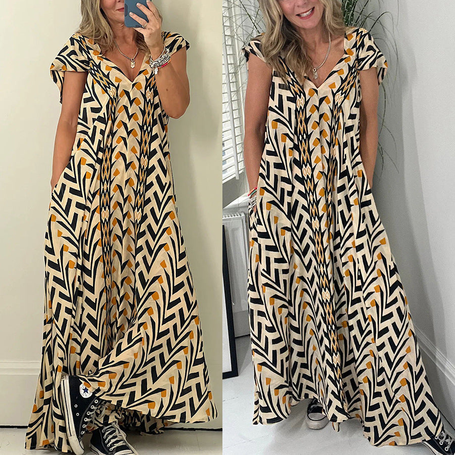 Women's Printed Loose-Fit Maxi Dress with Pockets