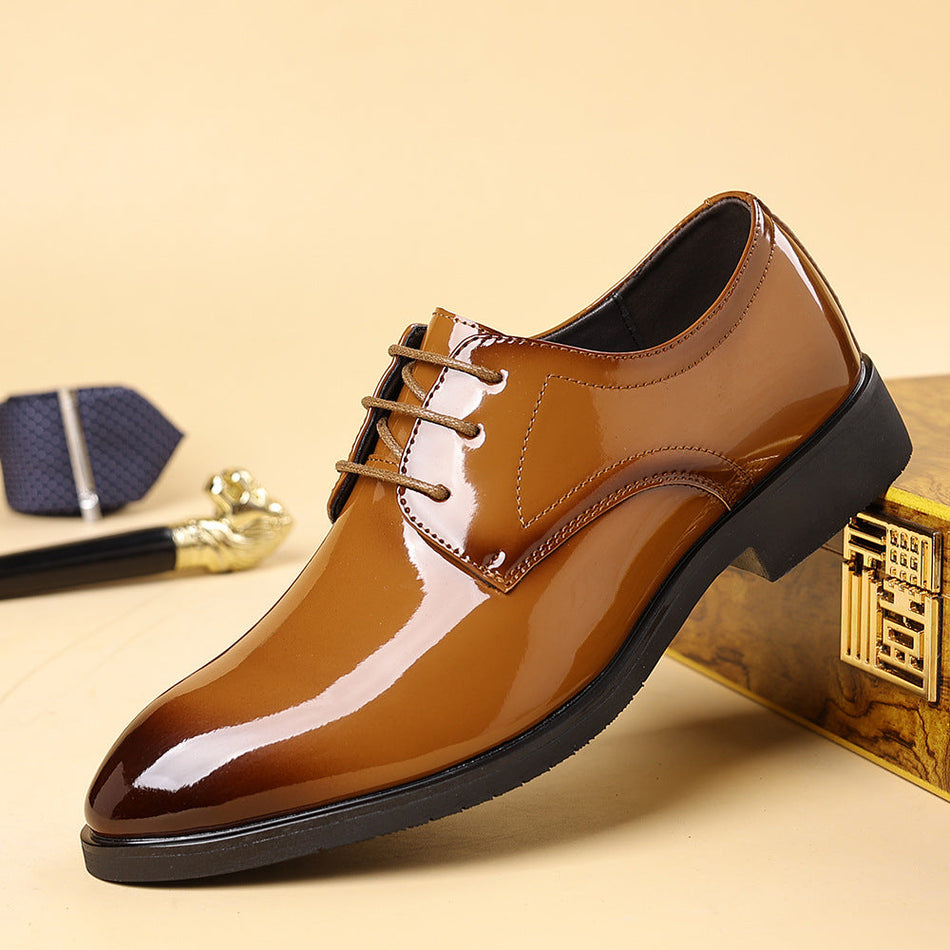 Men's Glossy Pointed Toe Derby Shoes Business Lace-Up Oxfords