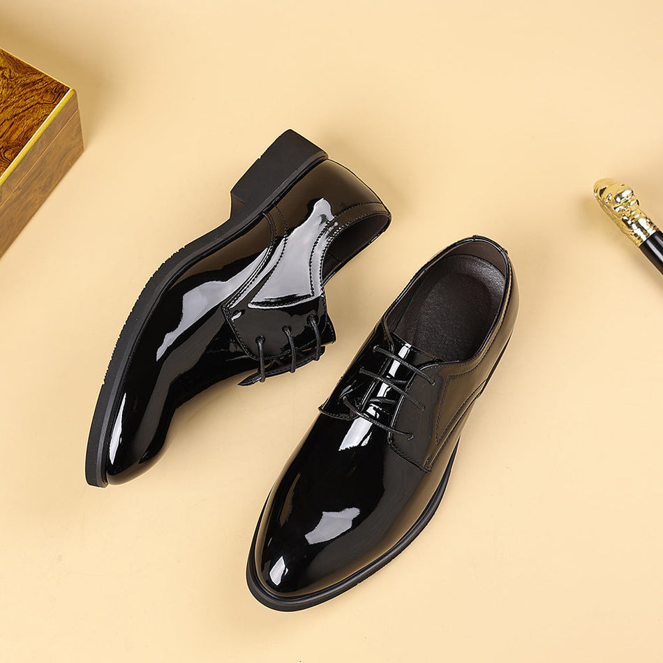Men's Glossy Pointed Toe Derby Shoes Business Lace-Up Oxfords