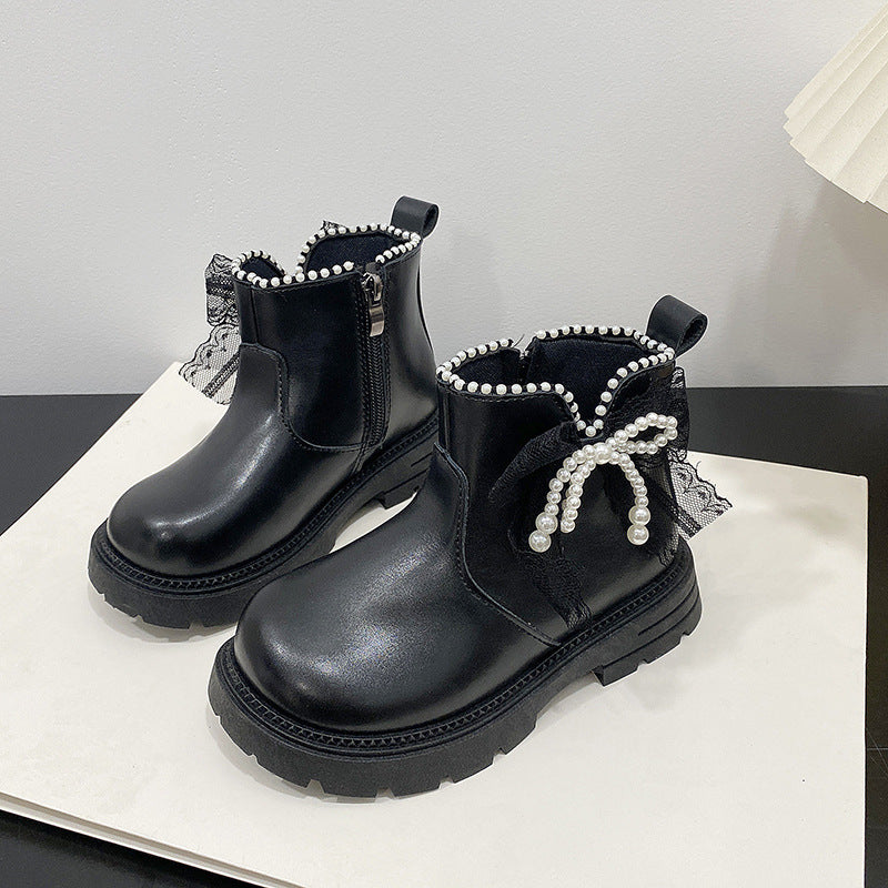 Girls Bow Crystal Princess Boots in Premium Faux Leather