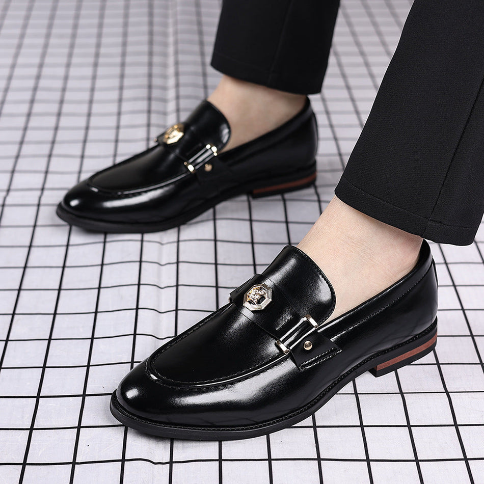 Men's Metal Buckle Loafers Casual Slip-On Leather Shoes