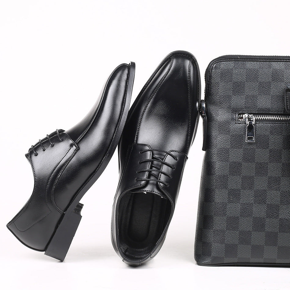Men's British Formal Leather Shoes Square Toe Lace-Up Oxfords