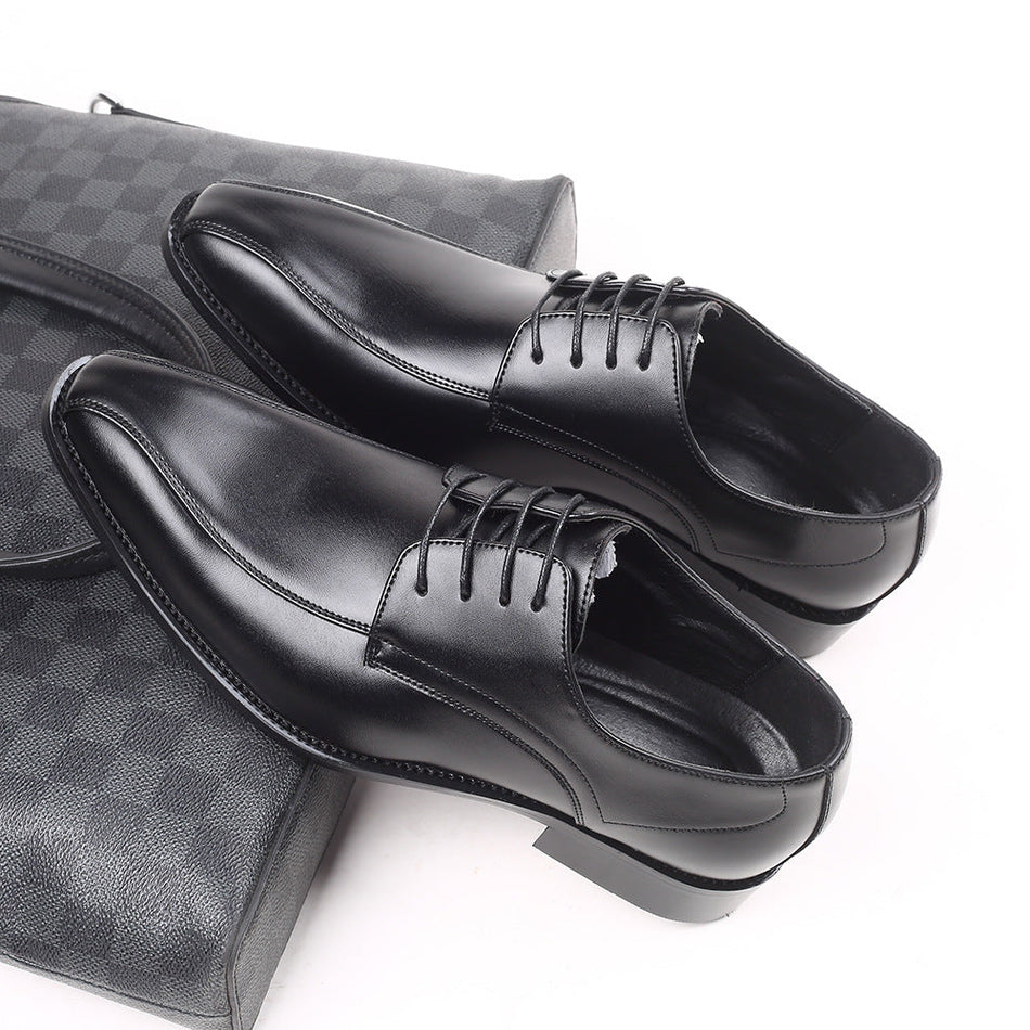 Men's British Formal Leather Shoes Square Toe Lace-Up Oxfords