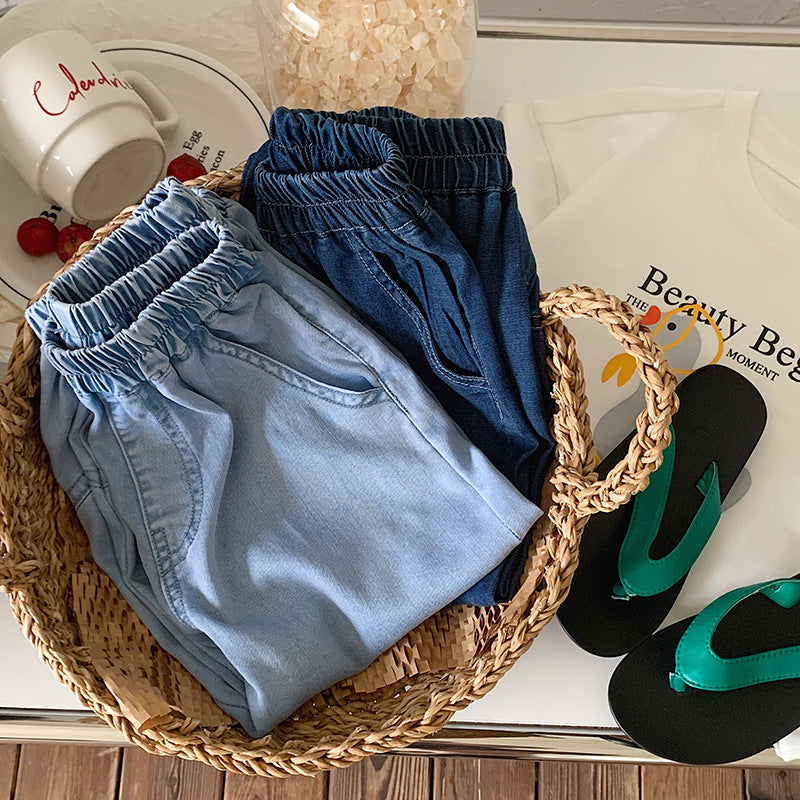 Kids Korean Style Tencel Denim Jeans Lightweight Casual Pants
