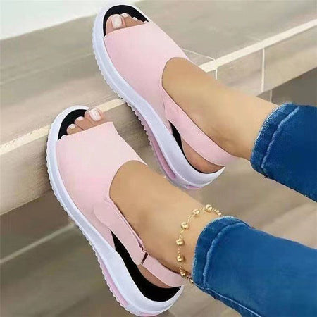 Black Women's Thick-Soled Velcro Casual Summer Sandals