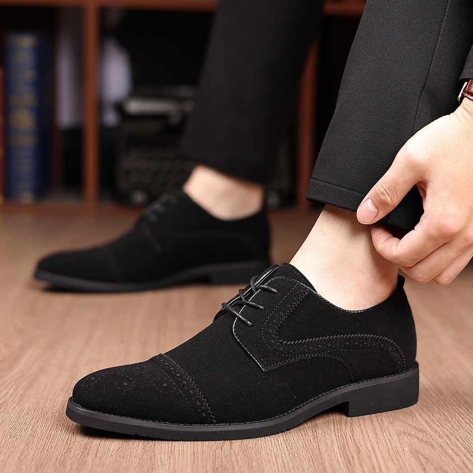 Men's Square Toe Casual Leather Shoes Lace-Up Business Sneakers