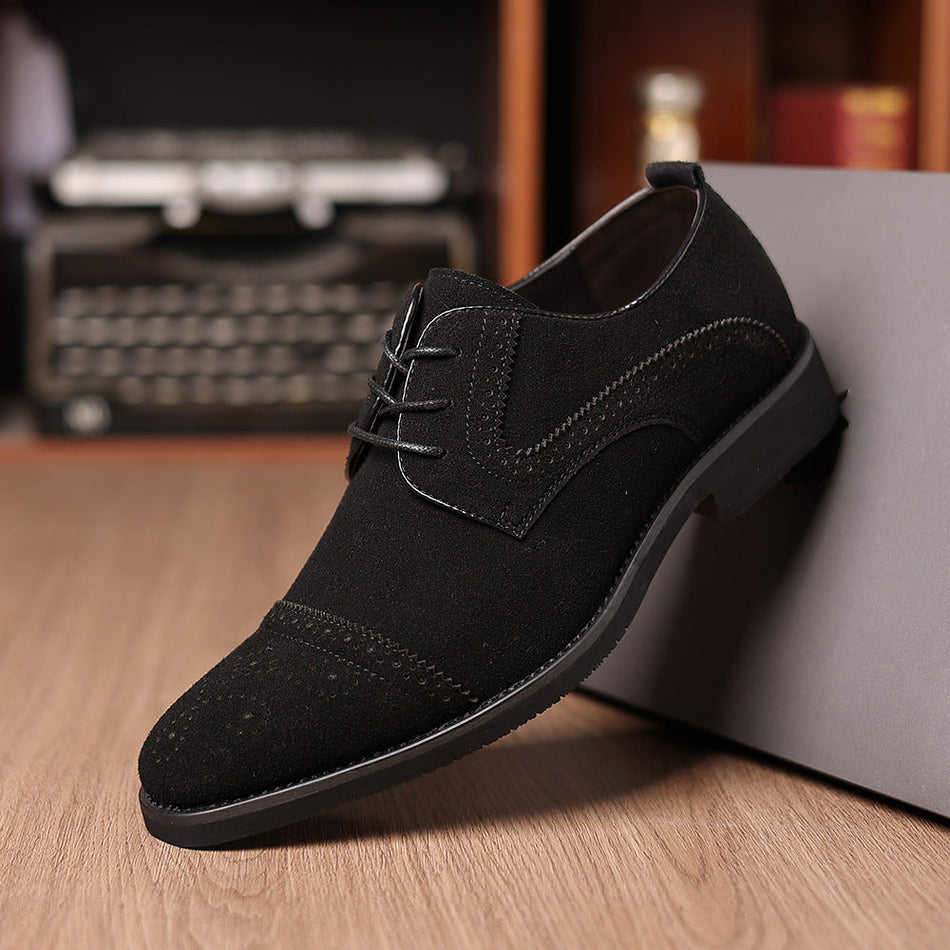Men's Square Toe Casual Leather Shoes Lace-Up Business Sneakers