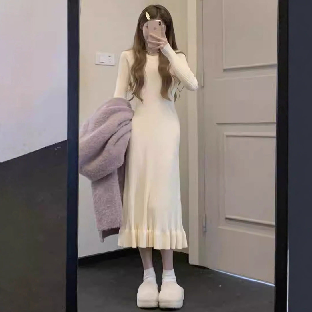 Apricot Women's Slim Fit Knit Sweater Dress with Fishtail Hem