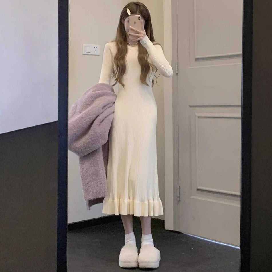 Women's Slim Fit Knit Sweater Dress with Fishtail Hem