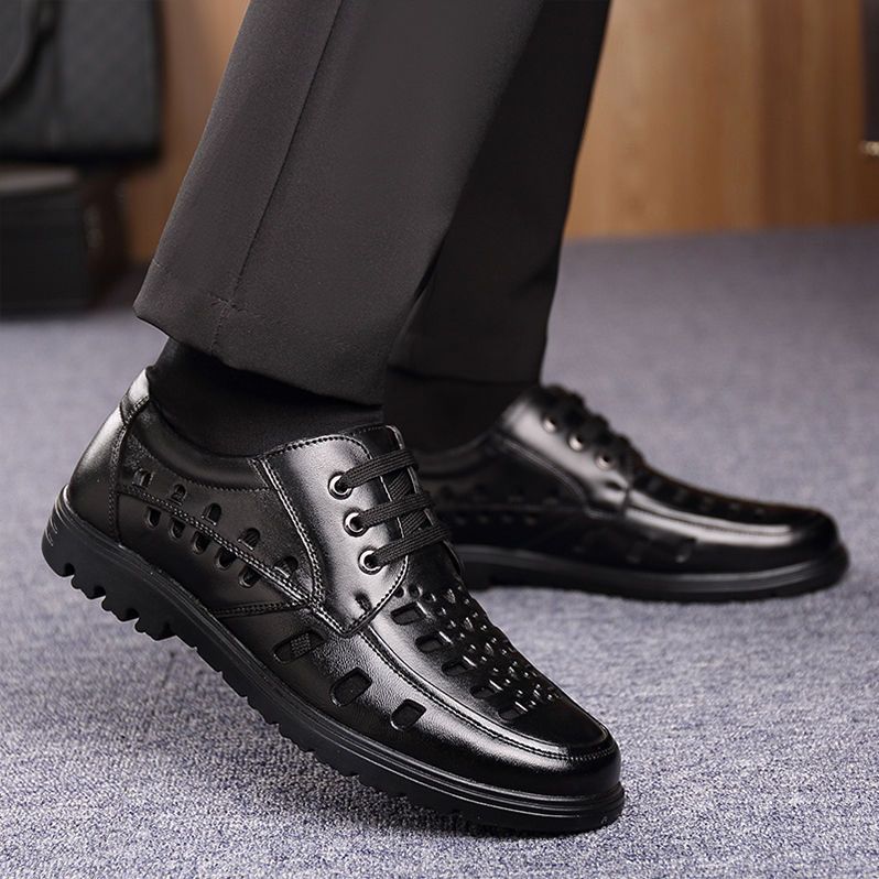 Men's Genuine Cowhide Summer Sandals Breathable Lace-Up Shoes