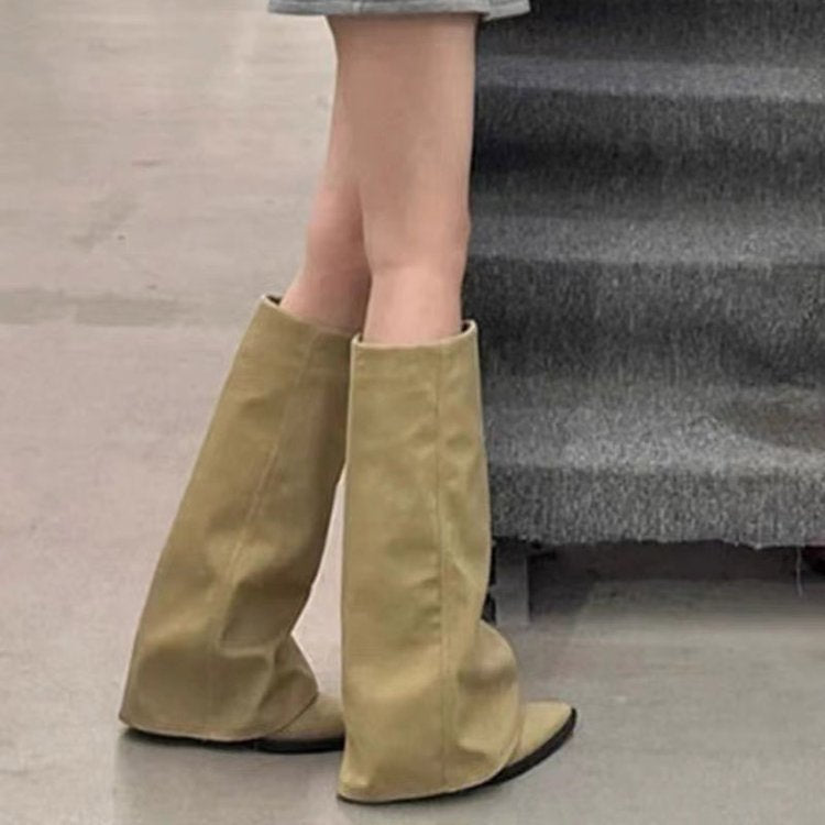Women's Pointed Toe Chunky Heel Knee-High Boots