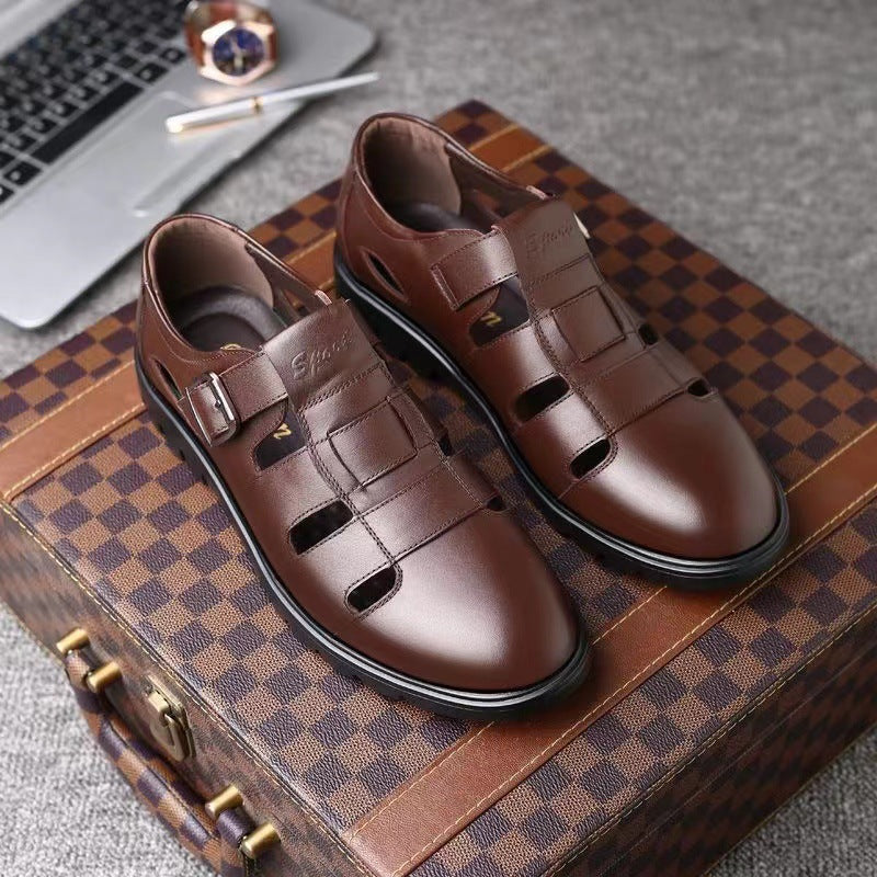Men's Genuine Cowhide Sandals Breathable Closed-Toe Comfort Shoes