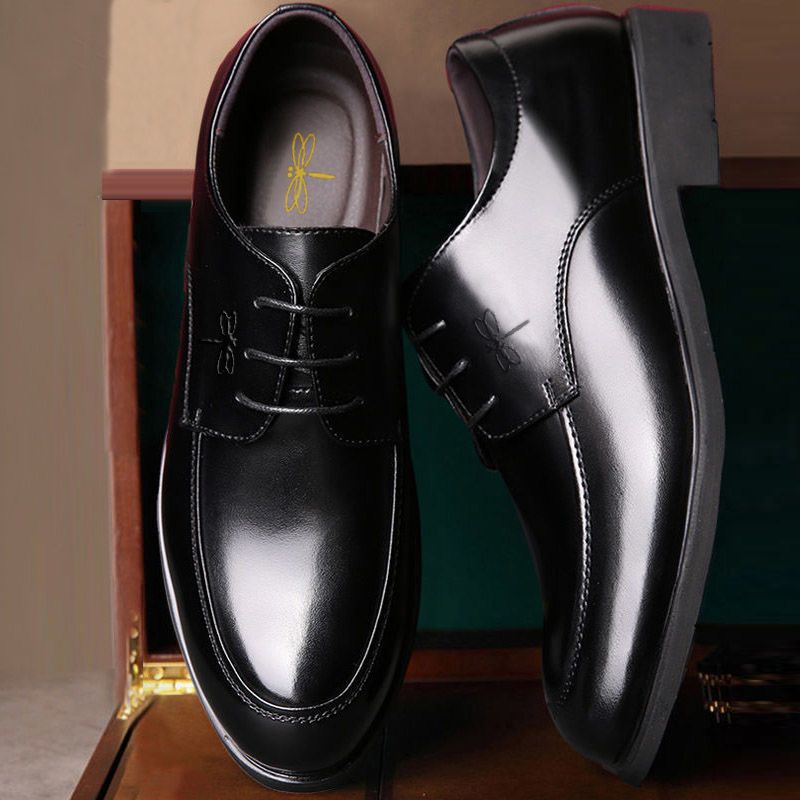 Men's Genuine Cowhide Business Casual Shoes Breathable Lace-Ups