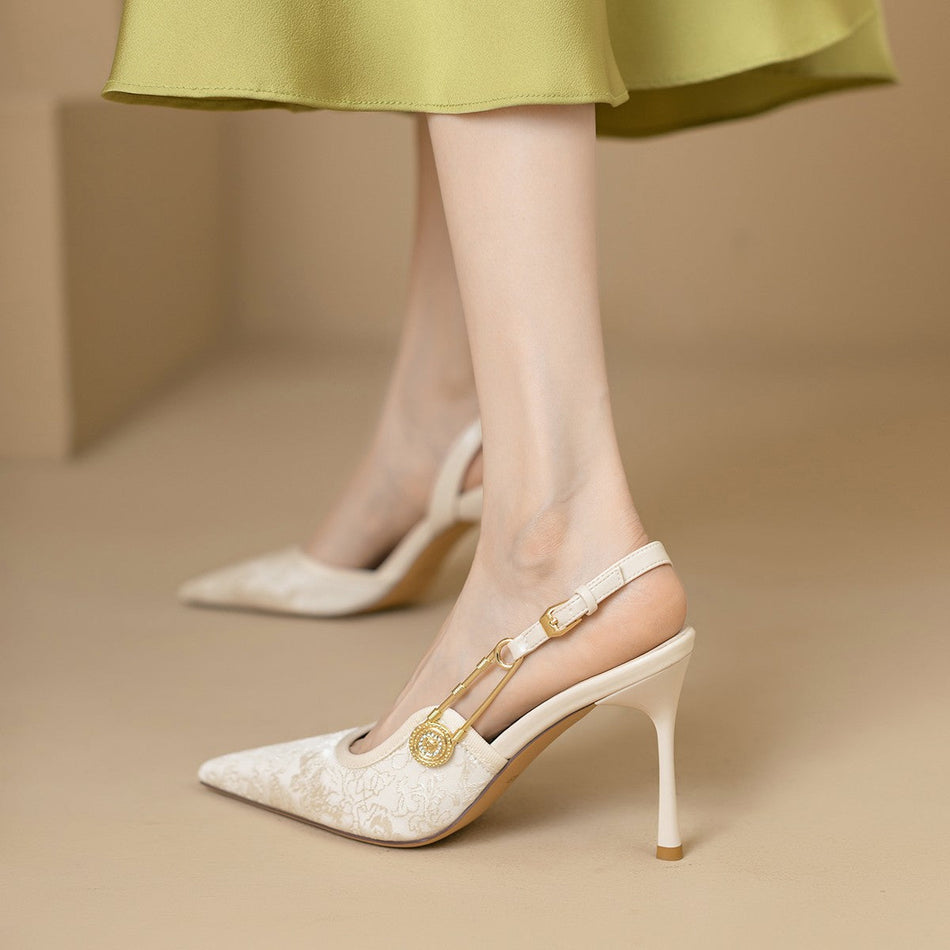 Women's Sequined Pointed Toe High Heel Sandals French Style