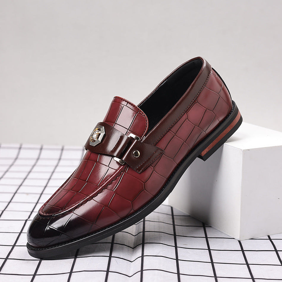 Men's Plaid Slip-On Loafers Metal Buckle Casual Dress Shoes