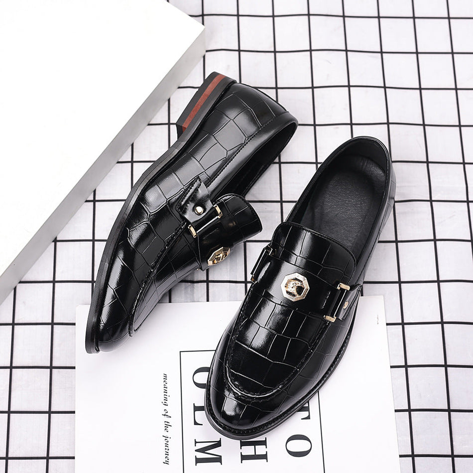 Men's Plaid Slip-On Loafers Metal Buckle Casual Dress Shoes