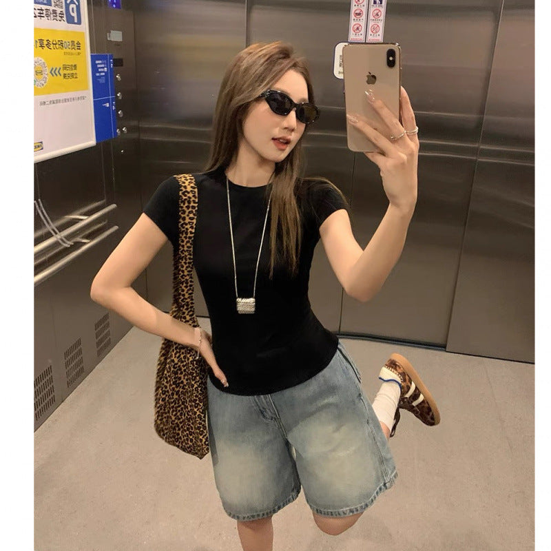Women's Slim Fit White Short Sleeve Basic T-Shirt Top
