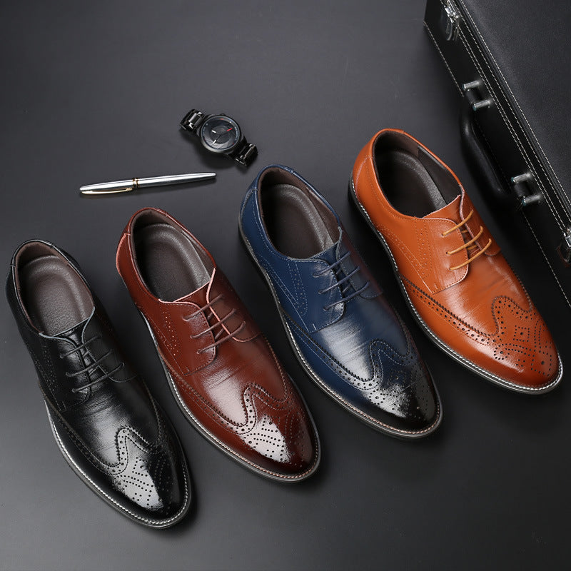 Men's Genuine Leather Brogues Lace-Up Casual Dress Shoes