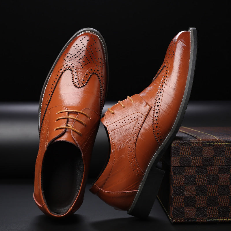 Men's Genuine Leather Brogues Lace-Up Casual Dress Shoes