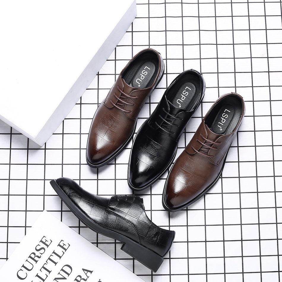 Men's Pointed Toe Business Leather Shoes Height-Enhancing Oxfords