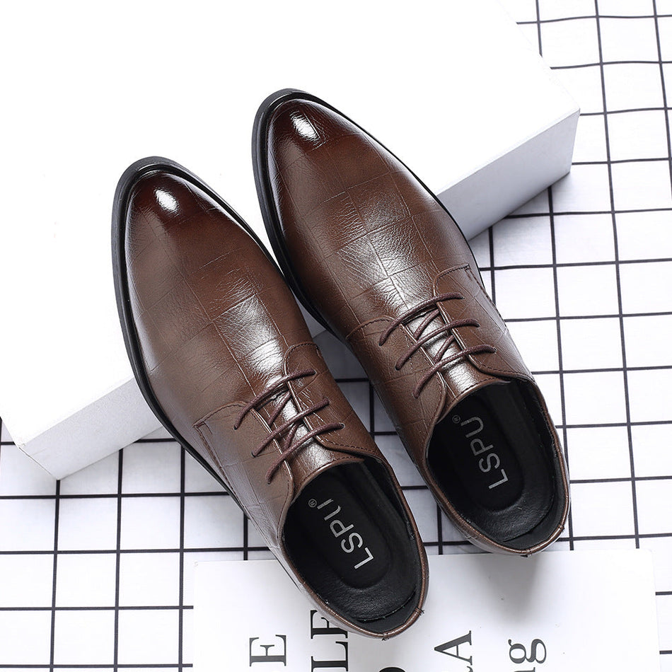 Men's Pointed Toe Business Leather Shoes Height-Enhancing Oxfords