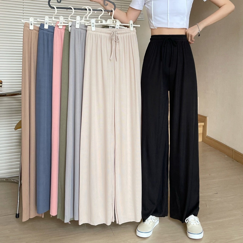 Women's Ice Silk High-Waist Wide-Leg Drapey Summer Pants