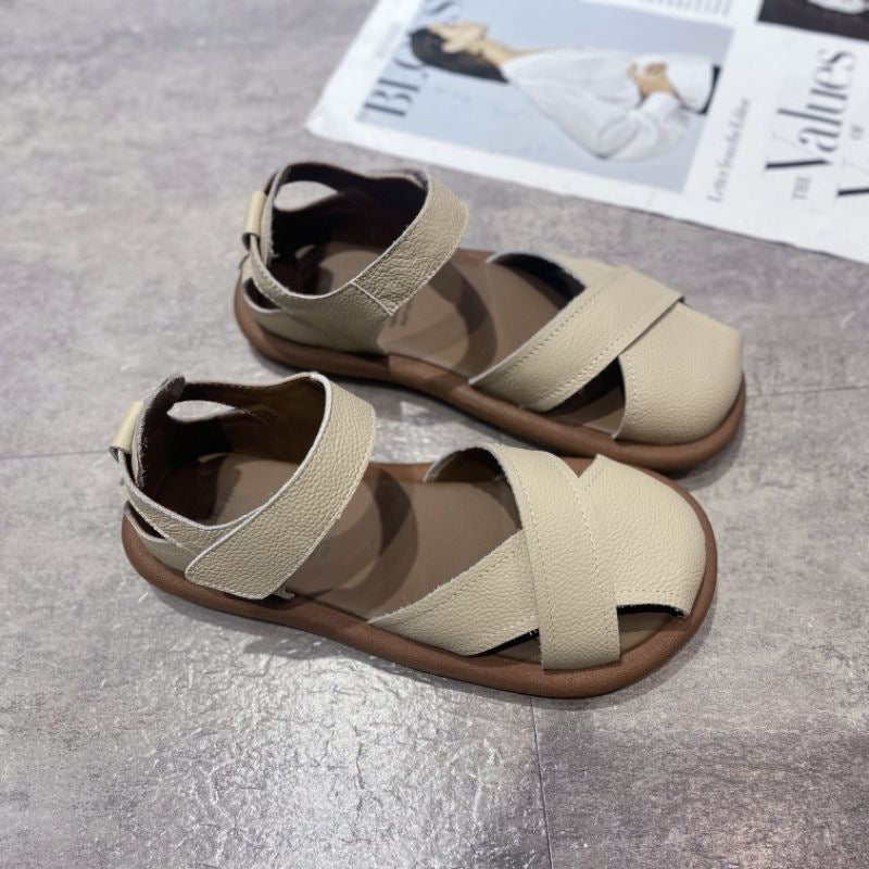 White Women's Roman Style Soft Sole Baotou Beach Sandals Summer