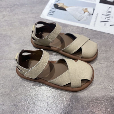 White Women's Roman Style Soft Sole Baotou Beach Sandals Summer