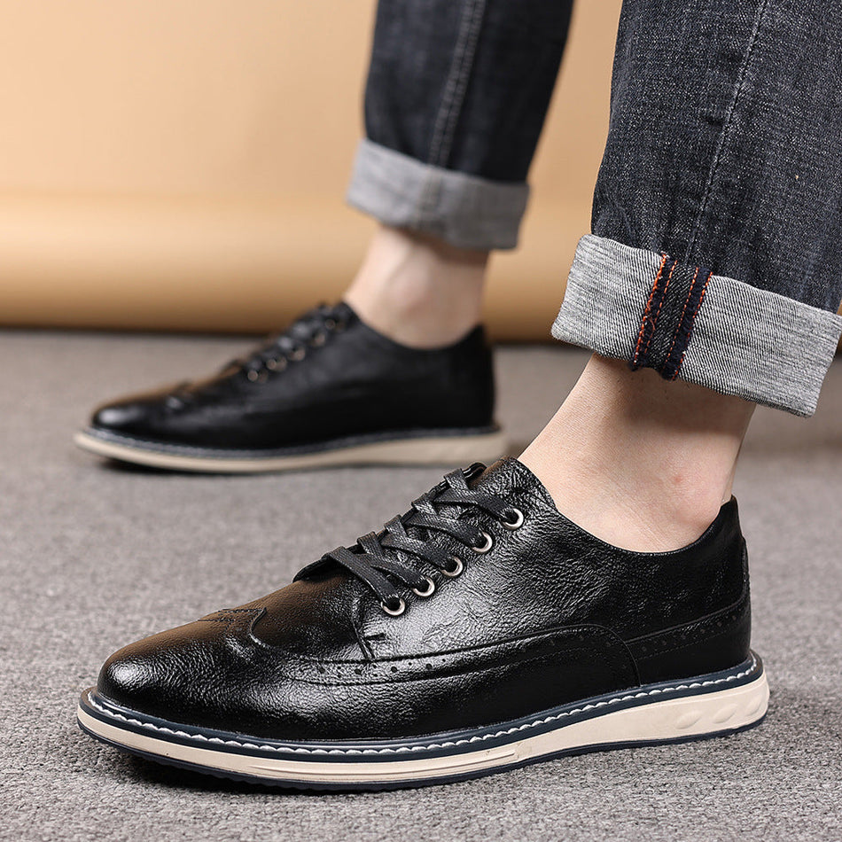 Men's Breathable Brogue Oxford Shoes Wide-Fit Casual Lace-Ups