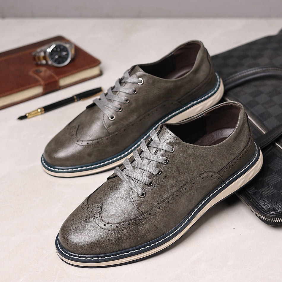 Men's Breathable Brogue Oxford Shoes Wide-Fit Casual Lace-Ups