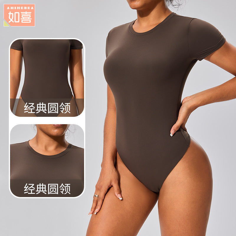 Women Seamless Yoga Bodysuit Short Sleeve Slim Fit Active