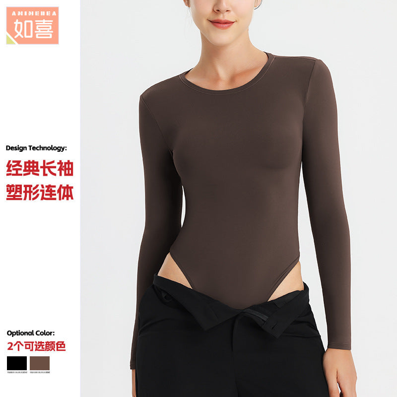 Women's Nylon Long Sleeve Shaping Yoga Fitness Bodysuit Sports