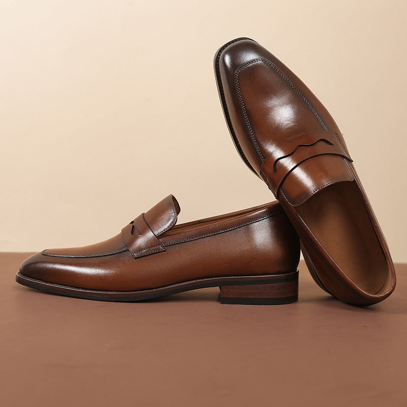 Men's Top-Grain Cowhide Loafers Business Casual Slip-On Shoes