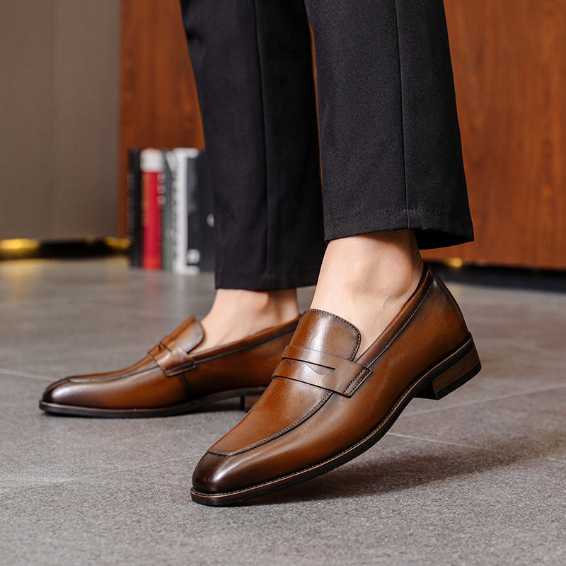 Men's Top-Grain Cowhide Loafers Business Casual Slip-On Shoes