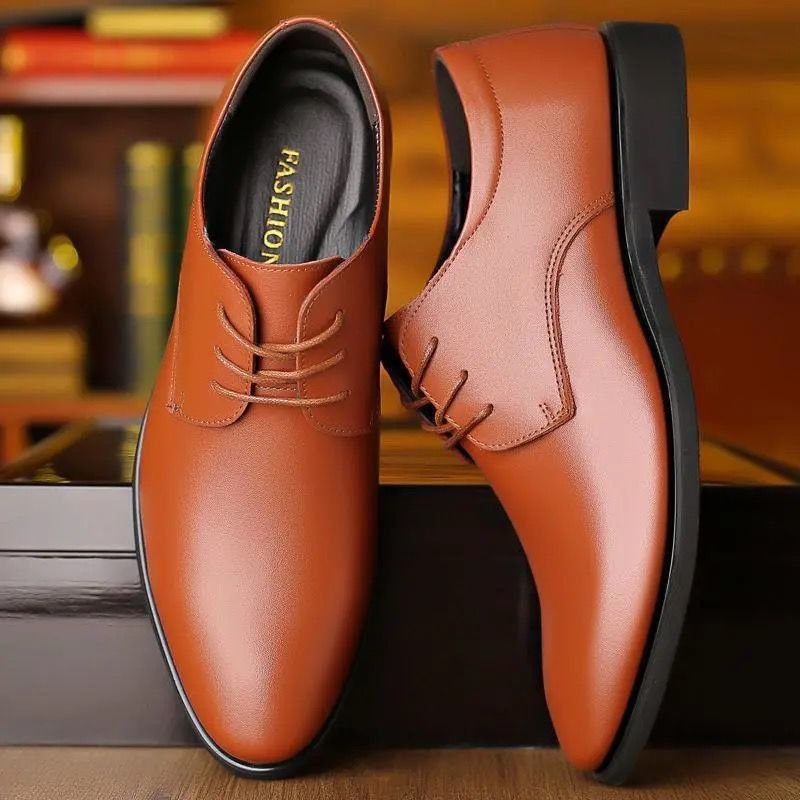 Black Men's Leather Business Dress Shoes Soft Sole Non-Slip Formal Shoes