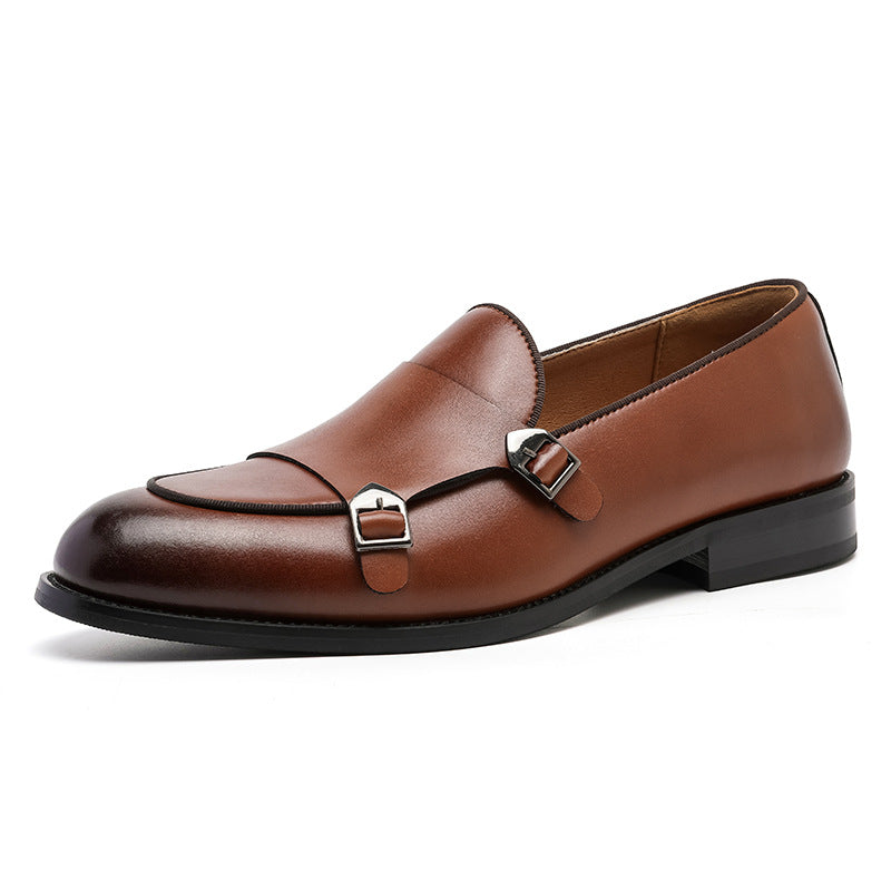 Men's Genuine Leather Double Monk Strap Loafers Casual Shoes